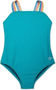 Speedo Girls' Standard Swimsuit One Piece Square Neck Thin Strap, Ceramic, 12 - Picture 1 of 1