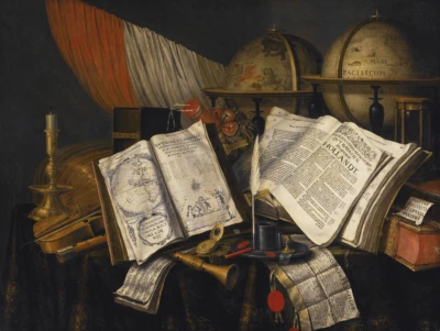 Vanitas Still Life with Globes | Edwaert Collier | 1662 Renaissance Print - Image 1 of 4
