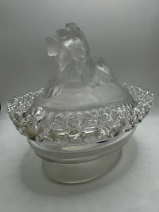 IMPERIAL GLASS LION SATIN FROSTED COVERED DISH W/LATTICE EDGE - ORIGINAL LABELS - Picture 1 of 9