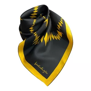 Bufanda vintage Pauline Trigère abstracta geométrica negra amarilla 31" cuadrada sin etiqueta - Imagen 1 de 8