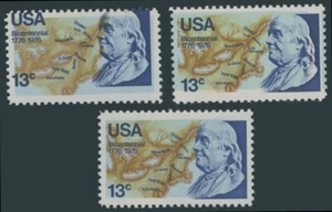 1976, USA FRANKLIN ISSUE, 13C, TWO COLOR SHIFTS W/NORMAL, NH/LH, SC. #1690 - Picture 1 of 2