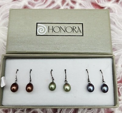 Honora Sterling Silver Pearl Earrings 3 Pair With Box - Image 1 of 4