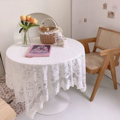 White Vintage Embroidered Lace Tablecloth Square Rectangle Table Cloth Wedding - Image 1 of 4