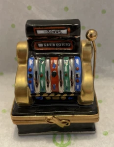 Handbemalter ROCHARD LIMOGES FRANKREICH Spielautomat Schwarz & Gold aufklappbare Schmuckschatulle - Bild 1 von 11