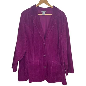 Catherines Womens 1X Fuchsia Corduroy Jacket With Pockets & Elbow Patches - Picture 1 of 11