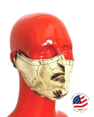 Hawaiian Print Fabric Face Mask Brown Kahuku - Image 1 of 4