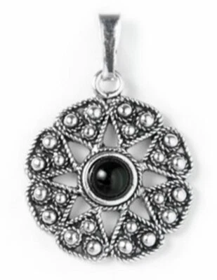 FLORE SARDIGNA Ciondolo CORONA Argento Artigianale Pietra Onice Nero Sardegna - Immagine 1 di 2