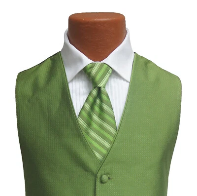 Men's Jean Yves Sterling Kiwi Green Tuxedo Vest & Tie Wedding Groom Prom - Image 1 of 3