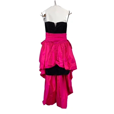 Vintage Jessica McClintock Gunne Sax Pink Black Taffeta Hi Lo Gown Dress 3/4 - Image 1 of 4