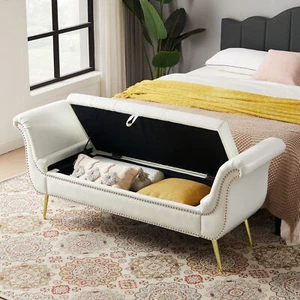 Taburete sofá de cuero PU de almacenamiento multifuncional con almohada para sala de estar moderna - Imagen 1 de 18