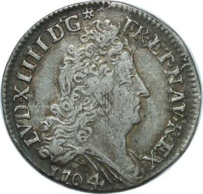 T2049 Rare France 10 Sols aux insignes Louis XIV 1704 9 Rennes Argent Silver - Photo 1/2