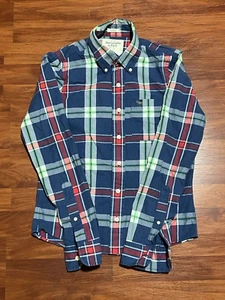 Camisa de franela muscular Abercrombie & Fitch para hombre pequeña azul tostado rojo botón - Imagen 1 de 5
