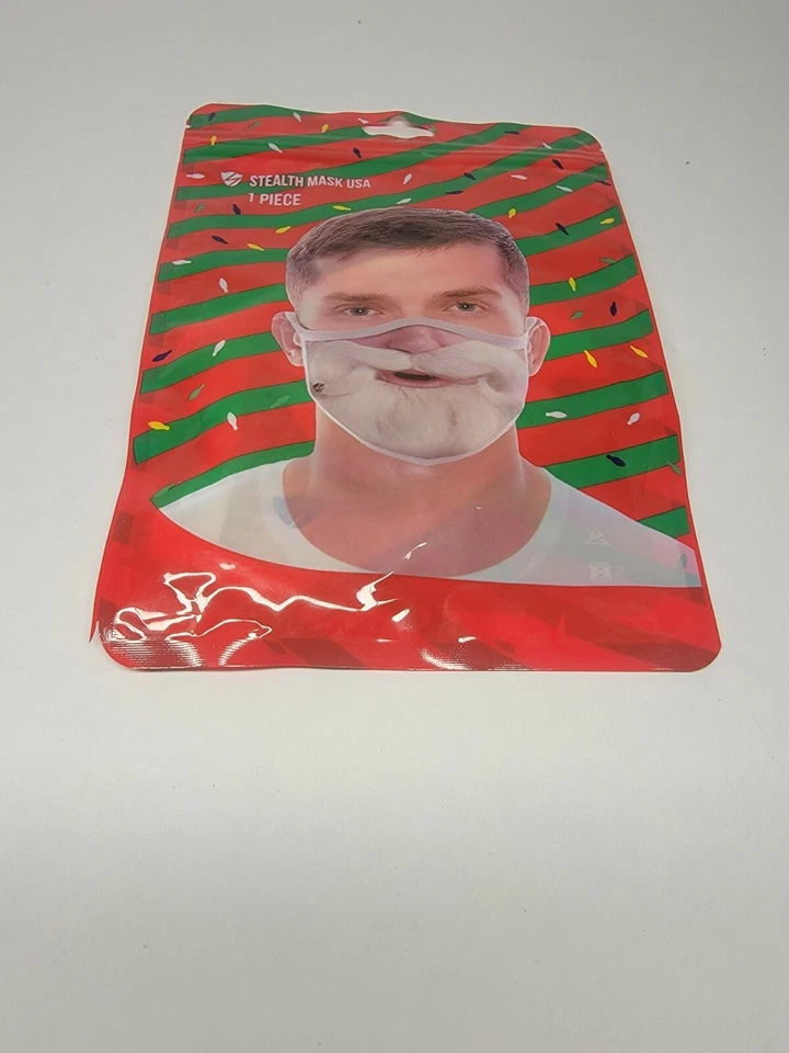Happy Smiling Santa Beard Christmas Face Mask, Funny Christmas Face Mask - Image 1 of 1