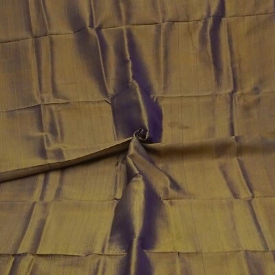 Vintage Brown Dual Tone 100% Silk Handloom Sari Remnant 4YD Craft Fabric Scrap - Image 1 of 4