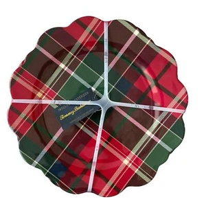 Tommy Bahama Christmas Salad Plates 8.5in Scalloped Holiday Plaid Tartan New - Picture 1 of 13
