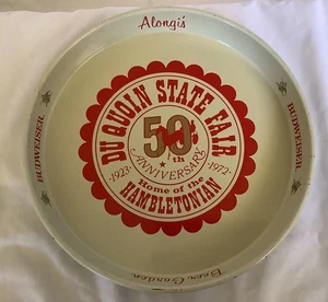 Vintage 1972 Du Quoin IL  50th Anniversary State Fair Budweiser Beer Tray 12” - Picture 1 of 8
