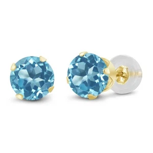2.00 Cttw 14K Yellow Gold Topaz Stud Earrings | Gemstone Birthstone | 6MM | - Picture 1 of 3