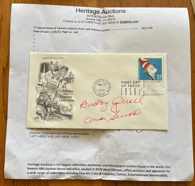 AUDREY GIESEL (Wife) AUTOGRAPHED "Dr. SEUSS" 1999 FIRST DAY ISSUE MINT ENVELOPE - Image 1 of 2