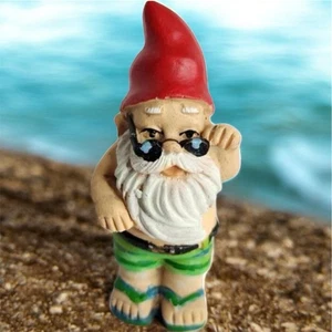 Vintage Miniature Beach Gnome Figurine 3” Red Hat Flip Flops Funny Garden Decor - Picture 1 of 8