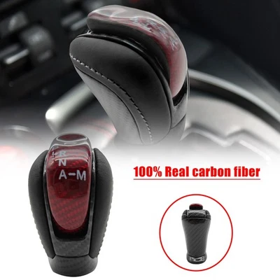 Perilla de cambio apta para Nissan GTR R35 09-21 cuero negro con fibra de carbono roja línea blanca Foto 1 de 4