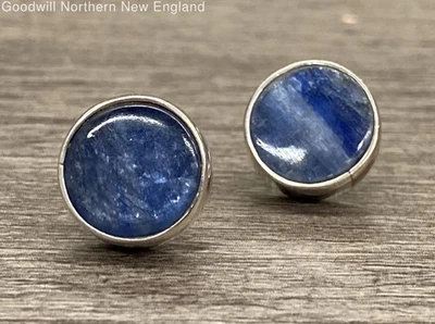 Sterling Silver Charles Albert Round Post Blue Kyanite Stone Earrings 1/2" 5.35g - Image 1 of 4