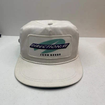 DIRECTION 91 JOHN DEERE Sombrero Vintage Blanco Gorra Ajustable Hecho en USA Marca K Foto 1 de 4