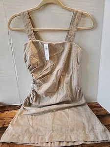 Abercrombie&Fitch Mini Abito Misto Lino Senza Maniche Scollo Quadrato Ruching Beige - Foto 1 di 9