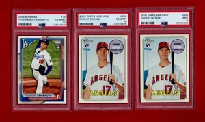 {3 CD Lot} 2018 Topps Heritage #600 Ohtani 9&10 & 1 /2024 Bowman Yamamoto PSA 10 - Bild 1 von 4