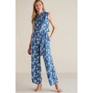 Soft Surroundings Nahla Tropical Print Blue Jumpsuit - Plus Size 3X - Picture 1 of 14