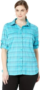 Columbia Silver Ridge Lite Plaid Long Sleeve Shirt Turquoise Plus Size 1X - Picture 1 of 3