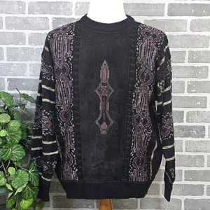 Vintage Z. Cavaricci Sweater Men's L Black Purple Geometric Knit 80s 90s Retro - Picture 1 of 8
