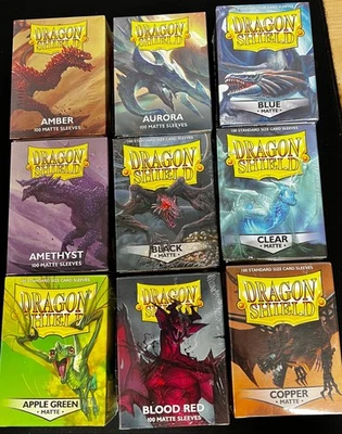 Lot 10 new 100 ct pk Dragon Shield Matte Deck Sleeves Protectors Pick the Colors - Image 1 of 3