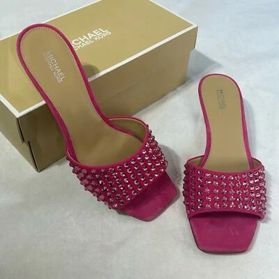 Michael Kors 装饰人造麂皮绒小猫凉鞋 龙果 粉红色 尺寸 8 全新 — 第 1/4 张图片