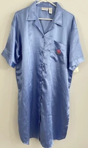 Intimates Audrey Lane Womens Sleep Shirt Satin ONE SIZE button up NEW nightshirt - Picture 1 of 8