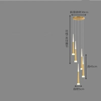 Lámpara colgante de escalera tienda araña iluminación hotel lámpara LED luces de techo doradas Foto 1 de 4