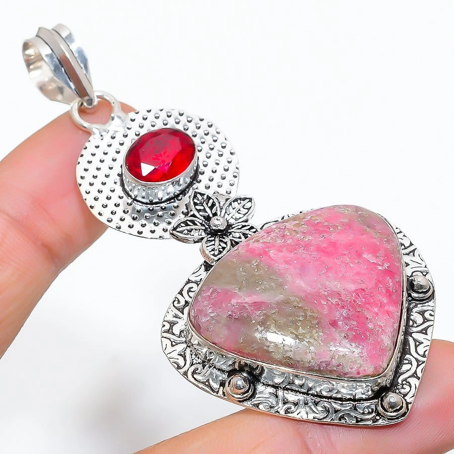 Pingente de joia de prata esterlina 925 rodonita, granada 3,03" e245 - Imagem 1 de 1