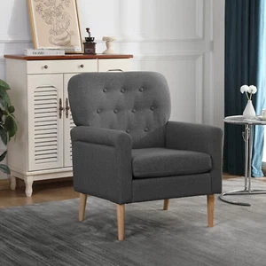 Walsport Modern Arm Chair Upholstered Fabric Accent Sofa Chair with Wood Legs - Picture 1 of 27