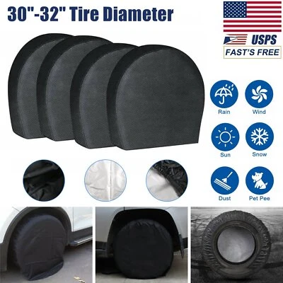 4PCS 30-32'' Waterproof Tire Covers Wheel&Tyre RV Trailer Camper Sun Protector - Image 1 of 4