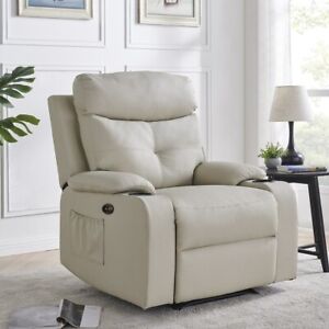 Thomasliving+Leather Power Massage Recliner with USB, Side Pockets,Drink Holders
