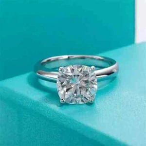Solitaire Engagement Ring 2.95 ctw Cushion Cut Lab Created 14k White Gold Plated - Picture 1 of 8