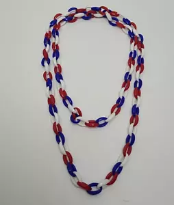 Collar Vintage Mediados de Siglo Plástico Rojo Blanco y Azul 53" Eslabón de Cadena - Imagen 1 de 6