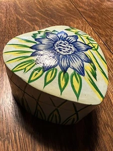 April Cornell Hand Painted Heart Paper Mache Trinket Box Floral Blue Green India - Picture 1 of 6