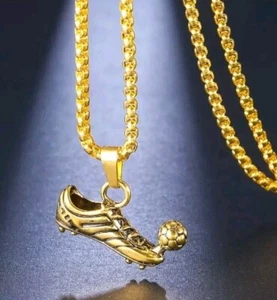Gold Football Necklace Chain 20 Inch Pendant Sports Boot Men Boys Kids Gold 261 - Picture 1 of 3