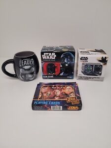 STAR WARS lot - Coin Bank, Heat Changing Mug, Playing Cards and Coffee Cup. 