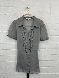 Debenhams Grey Petite Short Sleeve Sheer Button Up Long Blouse Women's UK 16 #CS - Picture 1 of 5