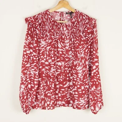 Top rojo manga larga estampado fruncido con volantes Maje Lipone para mujer talla 1 EE. UU. S Foto 1 de 4