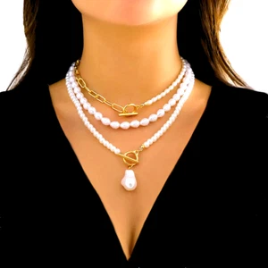 Set 3 Halsketten Ketten Perlenkette Collier Perlen Imitat Anhänger Hochzeit - Bild 1 von 1
