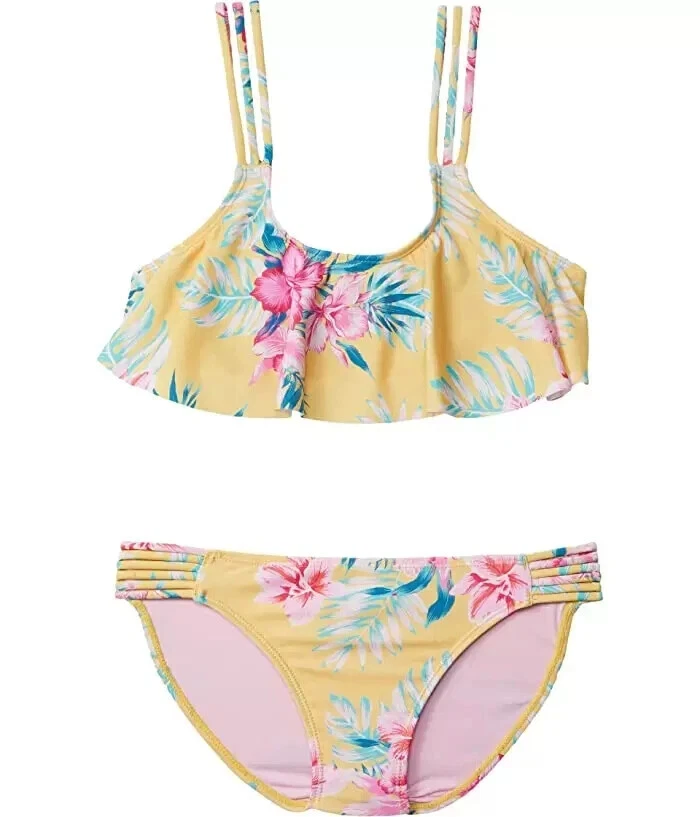 Volcom L81811 Kids Yellow Flower Girl Two-Piece Crop Swim Set US Size 8 - Image 1 of 1