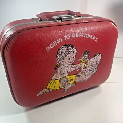 VINTAGE 1960's Going To Grandmas Suitcase Red Vintage Bag Carrying Case Girl - Image 1 of 4