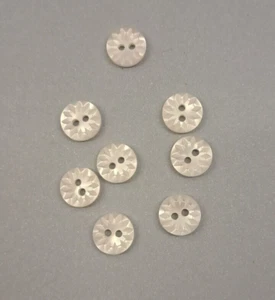 9 x 11mm ROUND WHITE PATTERNED BUTTONS FOR CRAFTS - Picture 1 of 1